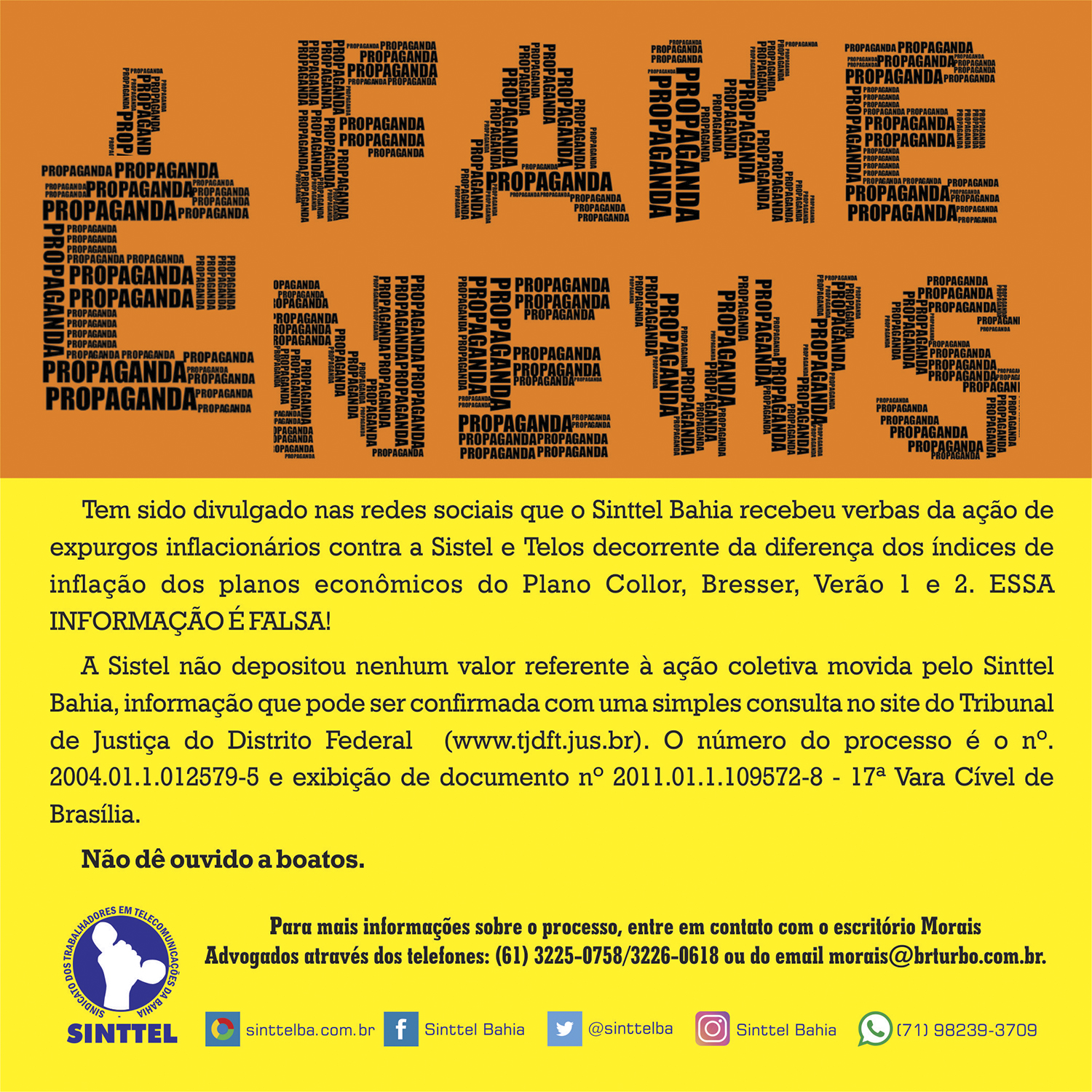 Fake News! Notícia sobre recebimento de verbas da Sistel é falsa!